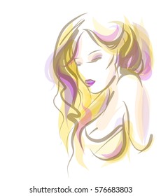 VECTOR 
stylish  original hand-drawn graphics portrait  with beautiful young attractive girl model for design. Fashion, style,    beauty . Graphic, sketch drawing. Sexy  woman

