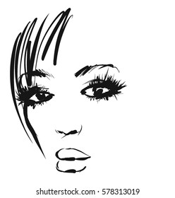 VECTOR 
stylish  original hand-drawn graphics portrait  with beautiful young attractive girl model for design. Fashion, style,    beauty . Graphic, sketch drawing. Sexy  woman

