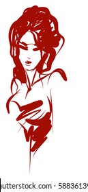 VECTOR 
stylish  original hand-drawn graphics portrait  with beautiful young attractive girl model for design. Fashion, style,    beauty . Graphic, sketch drawing. Sexy  woman

