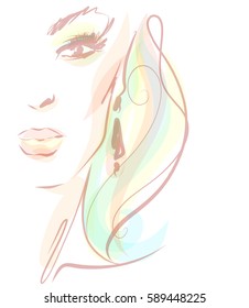 VECTOR 
stylish  original hand-drawn graphics portrait  with beautiful young attractive girl model for design. Fashion, style,    beauty . Graphic, sketch drawing. Sexy  woman

