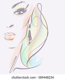 VECTOR 
stylish  original hand-drawn graphics portrait  with beautiful young attractive girl model for design. Fashion, style,    beauty . Graphic, sketch drawing. Sexy  woman

