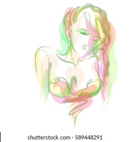 VECTOR 
stylish  original hand-drawn graphics portrait  with beautiful young attractive girl model for design. Fashion, style,    beauty . Graphic, sketch drawing. Sexy  woman


