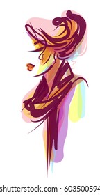 VECTOR 
stylish  original hand-drawn graphics portrait  with beautiful young attractive girl model for design. Fashion, style,  beauty . Graphic, sketch drawing.   Woman.

