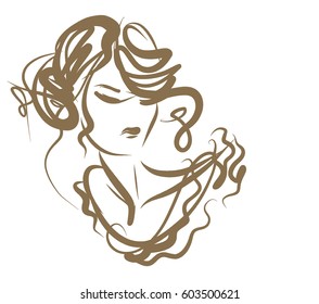 VECTOR 
stylish  original hand-drawn graphics portrait  with beautiful young attractive girl model for design. Fashion, style,  beauty . Graphic, sketch drawing.   Woman.

