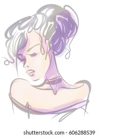 VECTOR 
stylish  original hand-drawn graphics portrait  with beautiful young attractive girl model for design. Fashion, style,  beauty . Graphic, sketch drawing.   Woman, girl.

