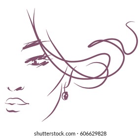 VECTOR 
stylish  original hand-drawn graphics portrait  with beautiful young attractive girl model for design. Fashion, style,  beauty . Graphic, sketch drawing.   Woman, girl.

