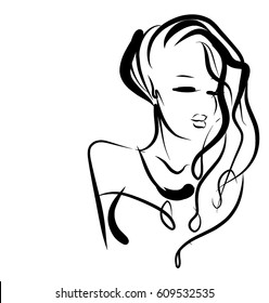 VECTOR 
stylish  original hand-drawn graphics portrait  with beautiful young attractive girl model for design. Fashion, style,  beauty . Graphic, sketch drawing.   Woman, girl.

