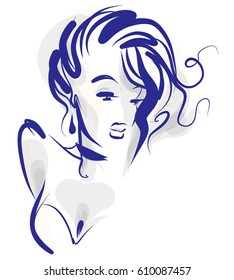 VECTOR 
stylish  original hand-drawn graphics portrait  with beautiful young attractive girl model for design. Fashion, style,  beauty . Graphic, sketch drawing.   Woman, girl.
