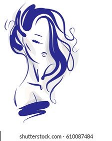 VECTOR 
stylish  original hand-drawn graphics portrait  with beautiful young attractive girl model for design. Fashion, style,  beauty . Graphic, sketch drawing.   Woman, girl.
