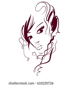 VECTOR 
stylish  original hand-drawn graphics portrait  with beautiful young attractive girl model for design. Fashion, style,  beauty . Graphic, sketch drawing.   Woman, girl.
