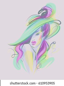 VECTOR 
stylish  original hand-drawn graphics portrait  with beautiful young attractive girl model for design. Fashion, style,  beauty . Graphic, sketch drawing.   Woman, girl.

