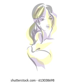VECTOR 
stylish  original hand-drawn graphics portrait  with beautiful young attractive girl model for design. Fashion, style,  beauty . Graphic, sketch drawing.   Woman, girl.
