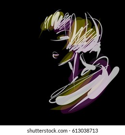 VECTOR 
stylish  original hand-drawn graphics portrait  with beautiful young attractive girl model for design. Fashion, style,  beauty . Graphic, sketch drawing.   Woman, girl.
