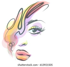 VECTOR 
stylish  original hand-drawn graphics portrait  with beautiful young attractive girl model for design. Fashion, style,  beauty . Graphic, sketch drawing.   Woman, girl.
