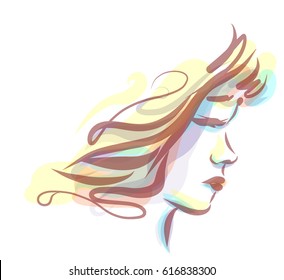 VECTOR 
stylish  original hand-drawn graphics portrait  with beautiful young attractive girl model for design. Fashion, style,  beauty . Graphic, sketch drawing.   Woman, girl.
