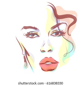VECTOR 
stylish  original hand-drawn graphics portrait  with beautiful young attractive girl model for design. Fashion, style,  beauty . Graphic, sketch drawing.   Woman, girl.
