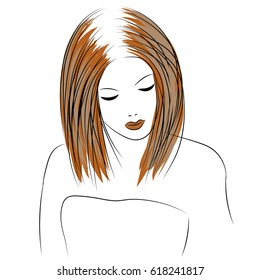 Vector stylish original hand-drawn graphics portrait with beautiful young attractive girl. Model for design. Fashion, style, beauty . Graphic, sketch drawing. Sexy woman