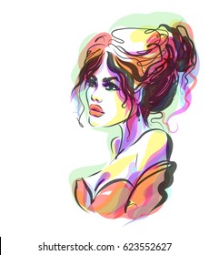  VECTOR 
stylish  original hand-drawn graphics portrait  with beautiful young attractive girl model for design. Fashion, style,  beauty . Graphic, sketch drawing.   Woman, girl.



