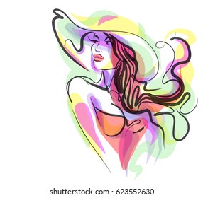 VECTOR 
stylish  original hand-drawn graphics portrait  with beautiful young attractive girl model for design. Fashion, style,  beauty . Graphic, sketch drawing.   Woman, girl.



