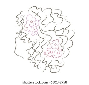 Vector stylish original hand-drawn graphics portrait with beautiful young attractive girl in the hat. Model for design. Fashion, style, beauty . Graphic, sketch drawing. Sexy woman