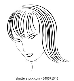 Vector stylish original hand-drawn graphics portrait with beautiful young attractive girl. Model for design. Fashion, style, beauty . Graphic, sketch drawing. Sexy woman