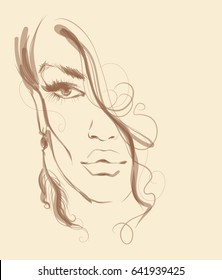 VECTOR 
stylish  original hand-drawn graphics portrait  with beautiful young attractive girl model for design. Fashion, style,  beauty . Graphic, sketch drawing.   Woman, girl.



