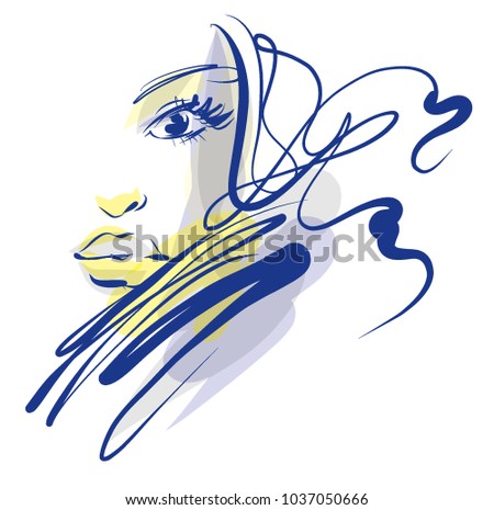 VECTOR 
stylish  original hand-drawn graphics portrait  with beautiful young attractive girl model for design. Fashion, style,    beauty . Graphic, sketch drawing. Sexy  woman


