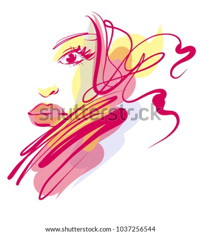 VECTOR 
stylish  original hand-drawn graphics portrait  with beautiful young attractive girl model for design. Fashion, style,    beauty . Graphic, sketch drawing. Sexy  woman
