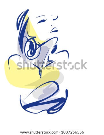 VECTOR 
stylish  original hand-drawn graphics portrait  with beautiful young attractive girl model for design. Fashion, style,    beauty . Graphic, sketch drawing. Sexy  woman

