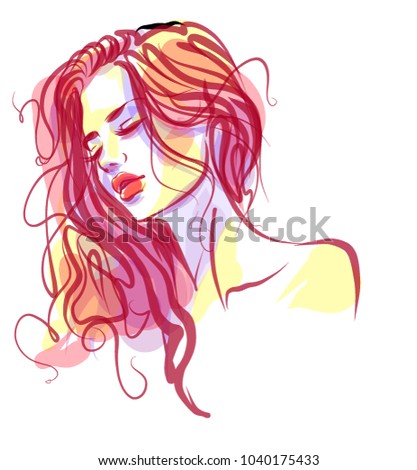 VECTOR 
stylish  original hand-drawn graphics portrait  with beautiful young attractive girl model for design. Fashion, style,    beauty . Graphic, sketch drawing. Sexy  woman



