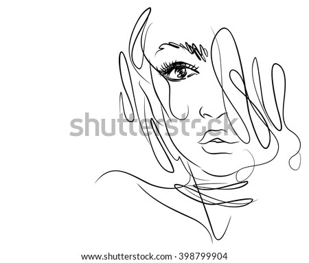 VECTOR 
stylish  original hand-drawn graphics portrait  with beautiful young attractive girl model for design. Fashion, style,    beauty . Graphic, sketch drawing. Sexy  woman
