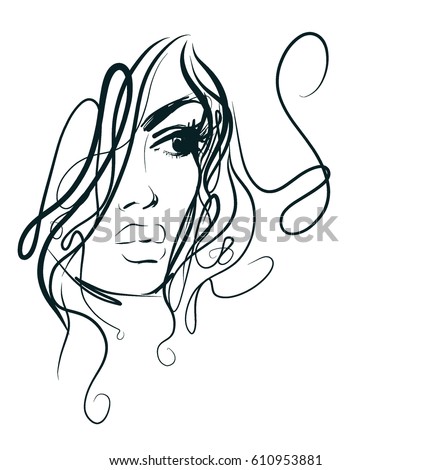 VECTOR 
stylish  original hand-drawn graphics portrait  with beautiful young attractive girl model for design. Fashion, style,  beauty . Graphic, sketch drawing.   Woman, girl.

