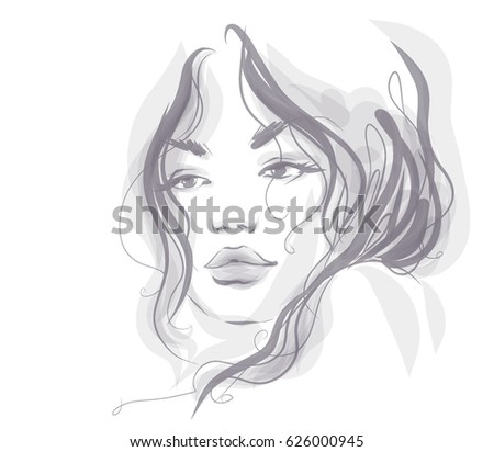 VECTOR 
stylish  original hand-drawn graphics portrait  with beautiful young attractive girl model for design. Fashion, style,  beauty . Graphic, sketch drawing.   Woman, girl.

