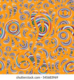 Vector stylish ornament. Abstract doodles on a yellow background. Royal wallpaper. Damask seamless pattern with doodles.