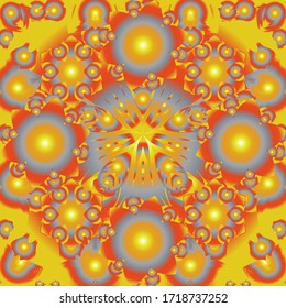 Vector stylish ornament. Damask seamless floral pattern in yellow, beige and orange colors. Royal wallpaper with abstract flowers.