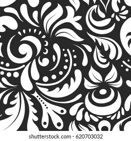 Vector stylish ornament. Damask seamless doodle pattern in gray and white colors. Royal wallpaper with abstract doodles.