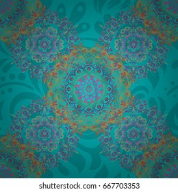 Vector stylish ornament. Damask seamless pattern in pink and purple colors. Royal wallpaper with abstract flowers.