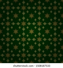 Vector stylish ornament. Royal wallpaper with abstract flowers. Damask seamless pattern in green and golden colors.