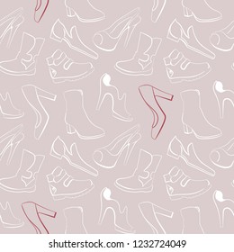 Vector stylish pattern for wrapping paper when packing shoes. Light outline of the pattern, pink background, bright red element
