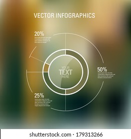 Vector stylish pie chart over a blurred unfocused background