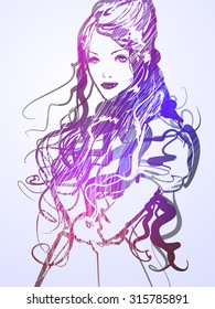 Vector stylish   portrait with a beautiful girl for your design. Fashion, style, beauty. 