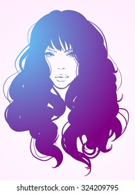 Vector stylish   portrait with a beautiful girl for your design. Fashion, style, beauty. Purple hair