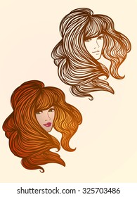 Vector stylish  portrait with a beautiful girl for your design. Fashion, style, beauty. Flower in hairstyle, cute girl
