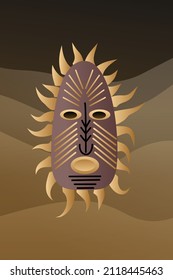Vector, a stylish poster. African mask on the background of stylized landscape. 
