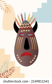Vector, a stylish poster. African mask on a stylish abstract background 
