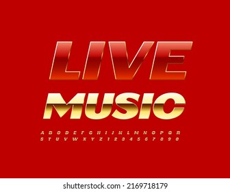 Afiche con estilo vectorial de música en vivo. Letra roja chic. Letra artística alfabética y números