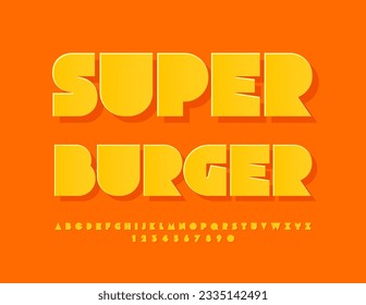 Vektor stylisches Poster Super Burgers.Creative Modern Alphabet Letters and Numbers.  Sticker-Schriftart.
