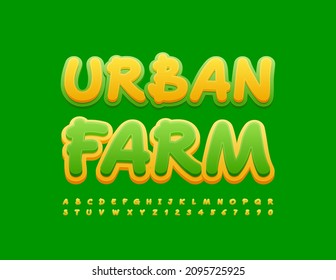 Granja urbana con estilo vectorial.  Fuente manuscrita brillante. Juego de letras y números de alfabeto artístico.
