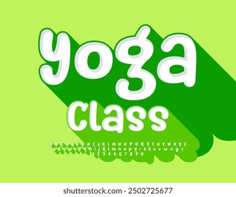 Vector stylish poster Yoga Class. 3D Font with Big Green Shadow. Artistic Alphabet Letters and Numbers set.