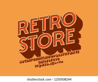 Vector stylish Retro 3D Font. Rotated vintage Alphabet set. 